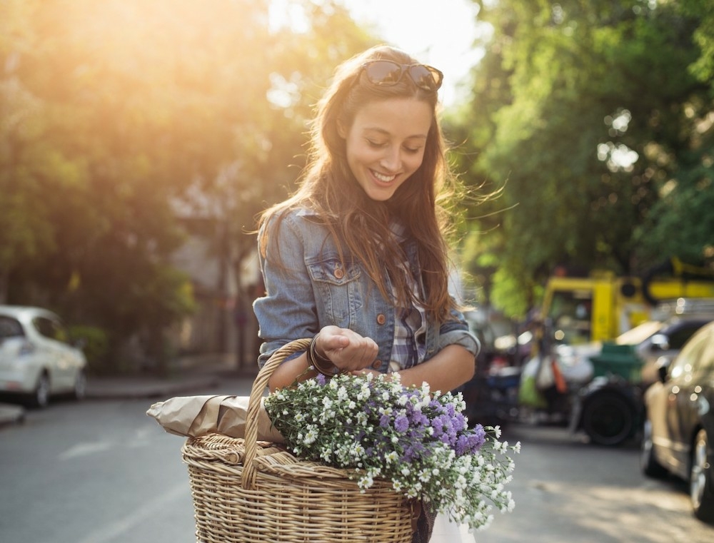 woman with flower basket