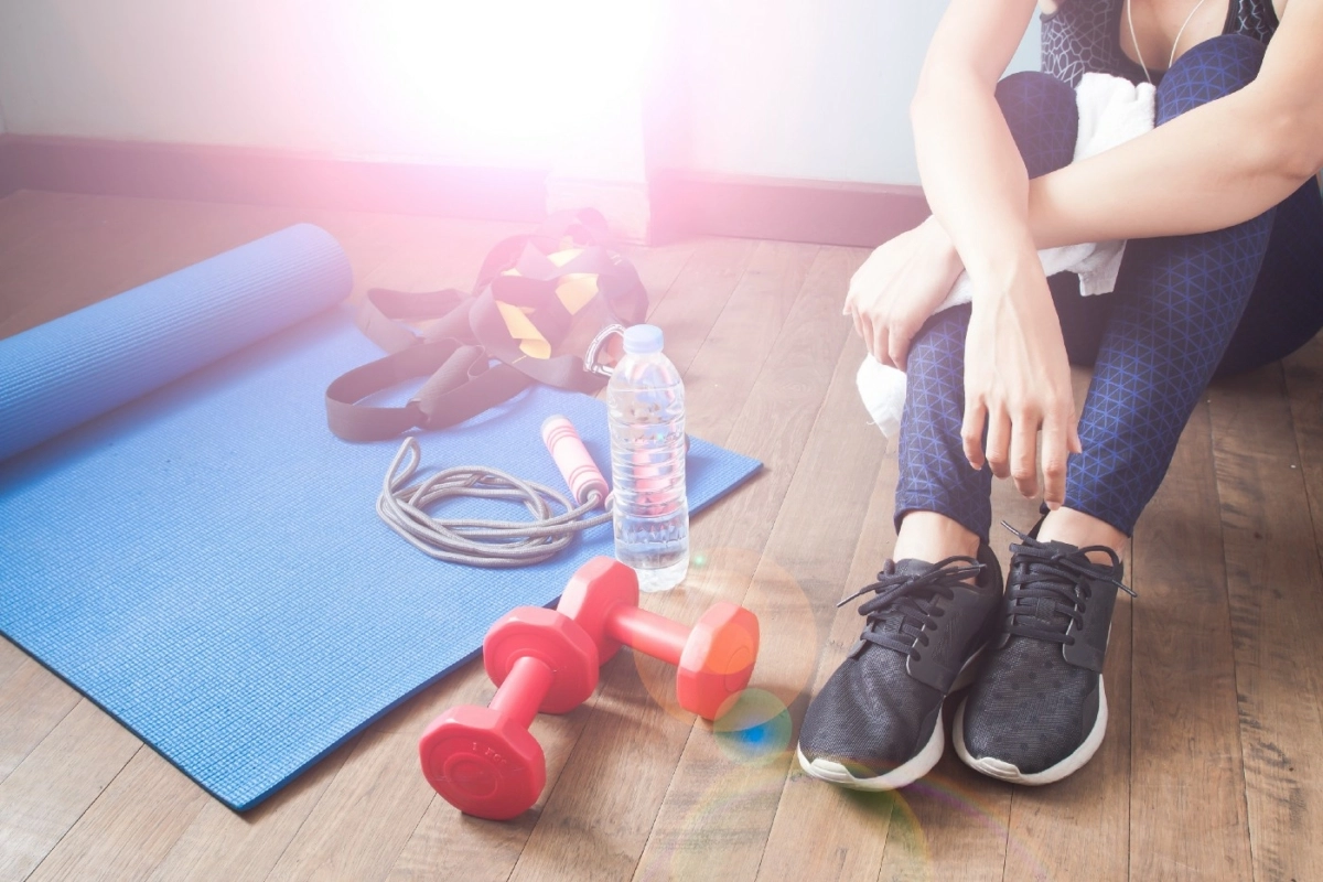 yoga mat and work out equipment