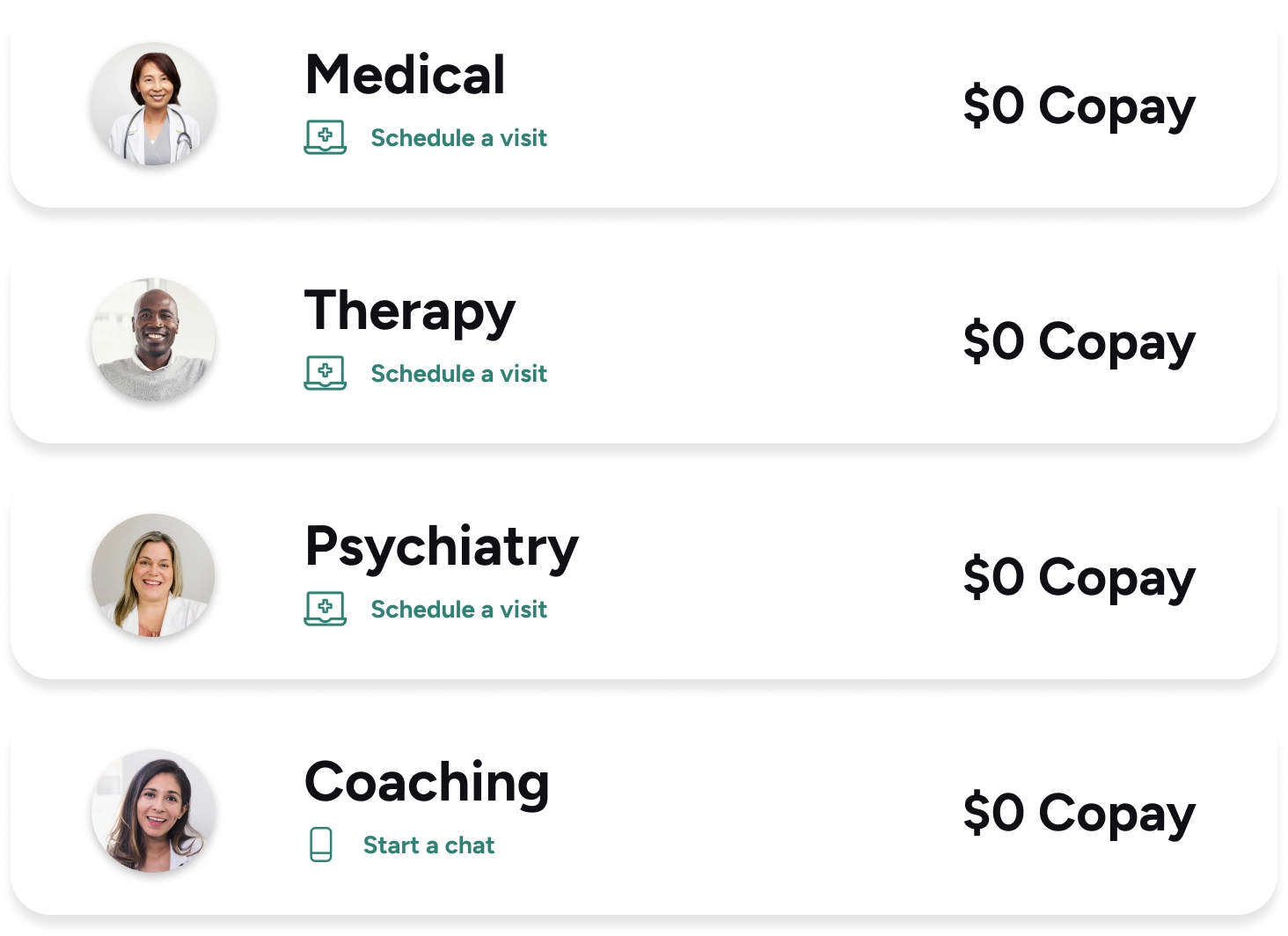 $0 copay for urgent care, mental health and coaching