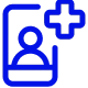 blue icon of illustration of mobile phone with doctor on screen
