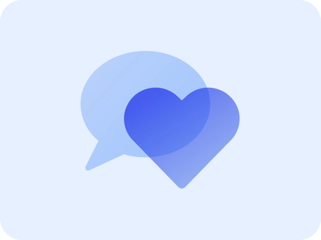 Blue chat and heart icon
